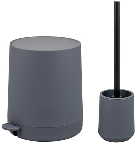 eluno Badezimmer-Set TESERO mit Soft-Touch Oberfläche, Bad-Accessoires Set 2tlg. bestehend aus 1x Kosmetikeimer 4 Liter und 1x WC-Garnitur ideal für Badezimmer und Gäste-WC aus Kunststoff (Grau)