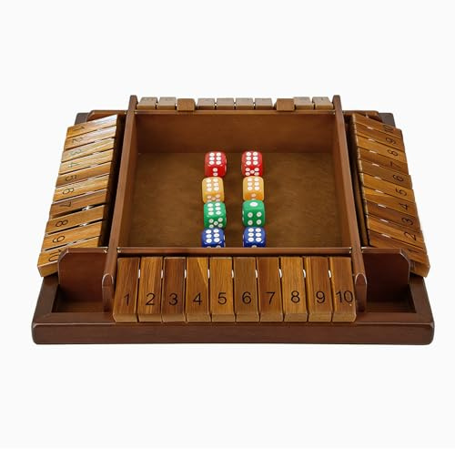 ZHITENG Shut The Box Spiel, Klappbrett Spiel Würfelspiel aus Holz 2-4 | Spieler Familie Holzbrett Tisch Klassisches Holz Brettspiel mit 8 Würfe Mathematik Lernspielzeug, für Party Kneipe (Braun)