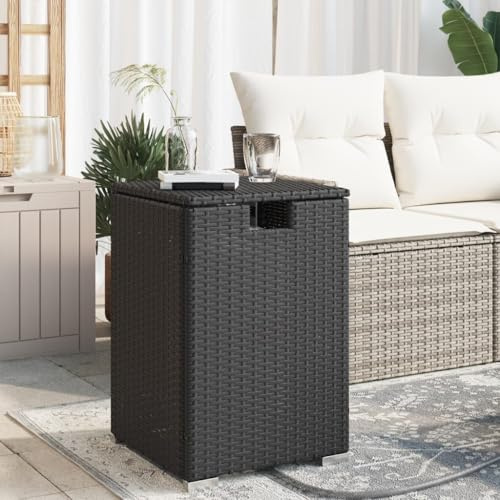 Keeushr Table cachée à réservoir de propane - Noir - 40 x 40 x 60 cm - Housse en rotin synthétique pour réservoir standard de 9 kg - Avec couvercle rabattable et cadre en acier - Meubles de jardin