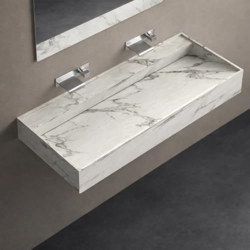 Lavabo suspendido de Artificial Stone Freya, 120 x 50 x 15 cm, blanco veteado, rectangular
