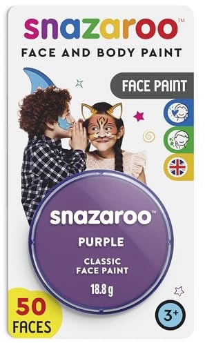 Snazaroo 1119888 Schminkfarbe - Lila , 18ml Blister - hautfreundliche Gesichtschminke auf Wasserbasis, wasservermalbar, parabenfrei, Face & Bodypaint Farbe für Kinder & Erwachsene