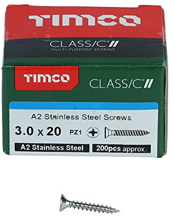 TIMCO Classic Multi-Purpose Screws - 3.0 x 20 - A2 Stainless Steel - Box of 200