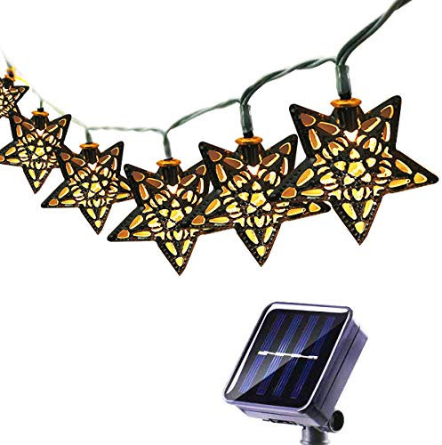 KEEDA Solar Iron String Lights - Wasserdichte Eisen Feen-Dekorativ-Lichterketten für Draußen Garten, Weihnachts- und Hochzeitsdeko (Sternförmig, 10LED)