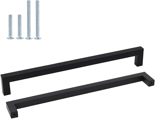 goldenwarm 5 Pack Black Kitchen Handles 256mm Hole Center, Black Wardrobe Handles, Stainless Steel, Modern Style