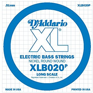 D'Addario .020 Plain Steel Long Scale Single String for Bass Guitar