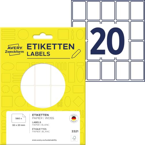 Avery Zweckform 3321 Filing Labels 28 Sheets 560 Labels 32 x 23 mm White