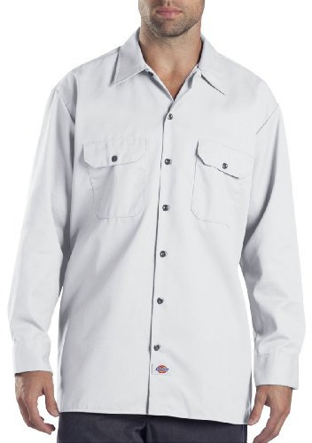 Dickies Men's Long Sleeve Work Shirt Button, White, XL