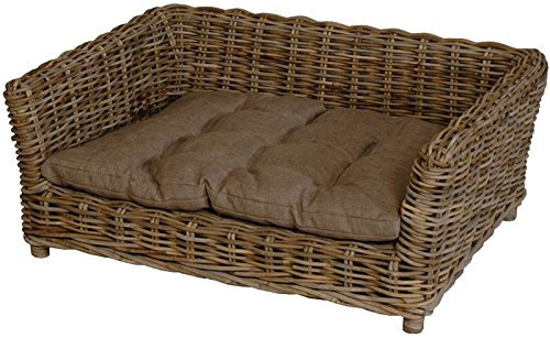 Hundekorb/Hundebett aus Natur Rattan mit Kissen/Großer Korb für Hunde (Größe XL)