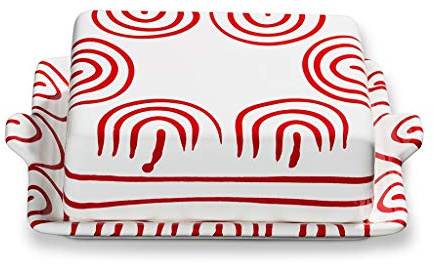 GMUNDNER KERAMIK Butterdose Grösse: l= 20.5 cm x b= 14.5 cm x h= 5.7 cm Rotgeflammt Geschirr, handgemacht in Österreich