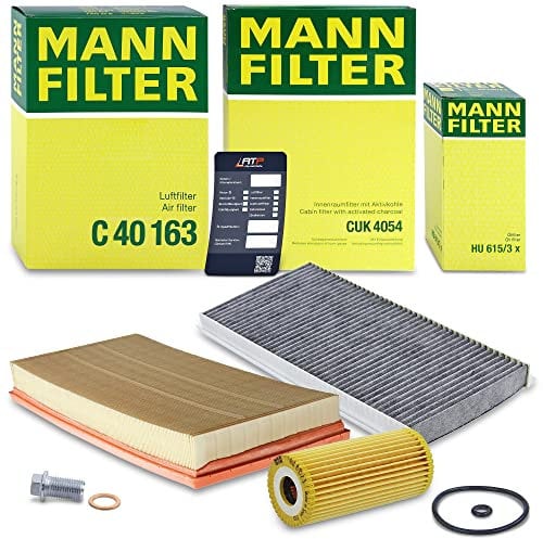 MANN-FILTER Inspektionspaket Filterset 1x Ölfilter, 1x Luftfilter, 1x Innenraumfilter (Aktivkohlefilter), 1x Ölablassschraube Kompatibel mit MERCEDES-BENZ A-Klasse (W169), B-Klasse (W245)