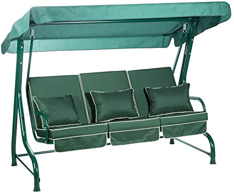 Alfresia Roma 3-Seater Garden Swing Seat - Outdoor Patio Swing Chair, Adjustable Waterproof Canopy, Luxury Cushions, Green Canopy and Frame (Green)