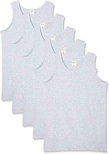 Fruit of the Loom Men's 5-Pack Athletic Mens Regular Fit Plain Classic Sleeveless 5 Vest, Grey (Heather Grey), Large
