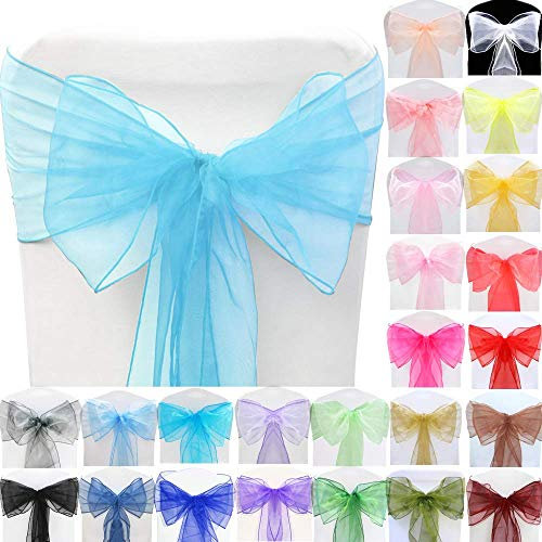 BigBigShop 50 Stück Organza Stuhl Band Schleife, Stuhlhussen Stuhl Schärpe, Organza Schleifenband für Hochzeit Party Dekoration (Blau)