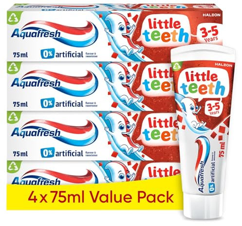 Aquafresh Little Teeth 3-5 Years, Kids Toothpaste, Gently Strengthens and Protects Little Teeth, Multipack 4 x 75ml