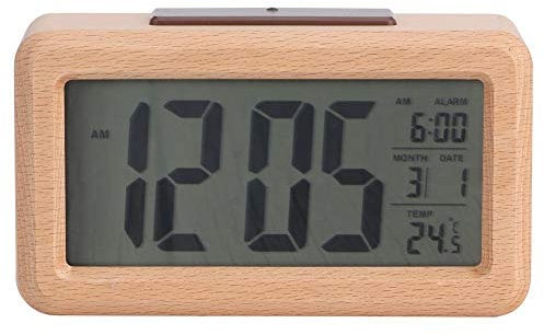 Nikou Holzuhr - Digitaler Wecker Holz LED Wecker mit Temperaturanzeige für Office Home Living Schlafzimmer Dekor