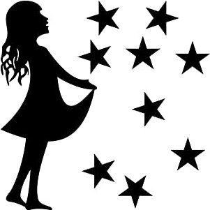 GreenIT 15cm Sterntaler + 2,5cm Sterne Sternchen Sternfänger Mädchen Christkind Aufkleber Tattoo Fenster Deko Folie Weihnachten (schwarz)