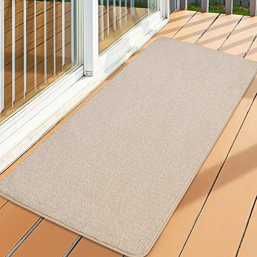 MAYSHINE Non-Slip Door Mat - Entrance Rug Shoes Scraper, Absorbs Mud Dirt Trapper Mats, Indoor/Outdoor, Machine Washable - 90x150 cm Beige
