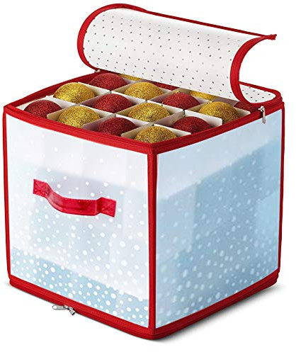 Alecony Weihnachtskugeln Aufbewahrungsbox, 64 Kugeln Weihnachten Ornament Christbaumkugel Box mit Reißverschluss und Griff, Weihnachtsschmuck Baumschmuck Aufhänger Aufbewahrung Organisation (B)