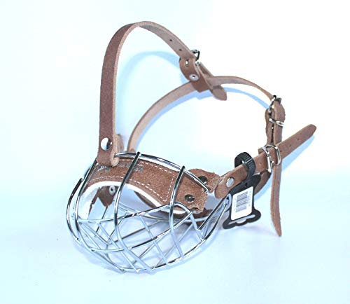 Strong Metal Wire Basket Dog Muzzle for American Bully (B3, Brown leather/Silver)