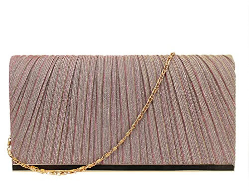MEGAUK Damen Glitzer Clutch Unterarmtasche mit Abnehmbare Kette für Hochzeit Wedding Ball Bankett Prom Party, Rosa