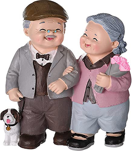 HOWADE Liebespaar-Figuren für ältere Menschen, Liebespaar, Harz, Großeltern, Paare, ältere Menschen, dekorative Statue, Ornamente für Hochzeitstag, Zuhause, Geburtstag (Gehstil)