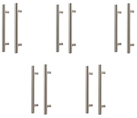 Set 10 Kitchen Door Handle T Bar Brushed Nickel Cabinet Internal with Fixing Screws
