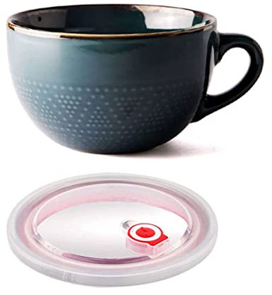 ZFHUAFENG Large Coffee Cup Soup Mug Ith, Ceramic Soup Bowls Lid & Handle Salad Bowls for Cereal Milk Dessert Oatmeal Ramen Bowls, Microwave Safe