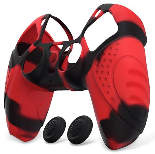 eXtremeRate PlayVital Funda de Silicona para ps5 Mando - Carcasa Protectora Suave y Antideslizante con 2 Tapas de Joystick, Compatible con DualSense, Accesorio para ps5 (Edición Guardian-Rojo Negro)