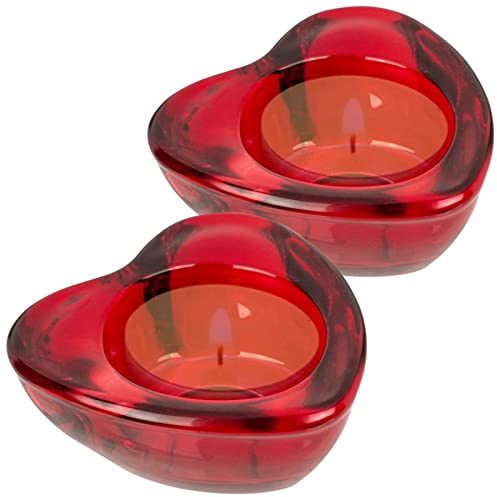 Deko Teelichthalter Set ''Love'' - 2X Glas-Kerzenhalter in Herzform (rot) - 8 x 8 cm - Dekoration Hochzeit Liebe