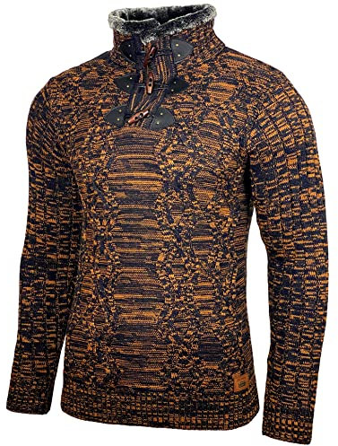 Baxboy Herren Pullover Hoodie Hoher Kragen Stehkragen Strickpullover Longsleeve Sweater Sweatshirt Grobstrick Pulli B-291, Farbe:Blau, Größe:S