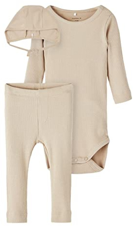NAME IT Baby Unsiex 3-teiliges Set mit Body Hose Hut