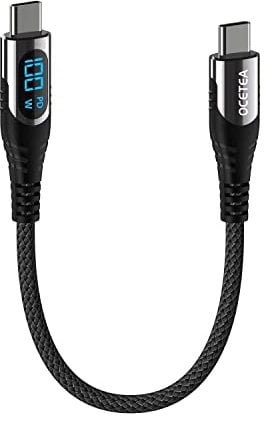 Ocetea Cavo USB C USB C Corto (100W/5A), 30CM Cavo USB C PD Ricarica Rapida con LED, Cavo Tipo C PD Caricabatterie per iPhone 15/15 Pro/15 Plus/15 Pro Max, MacBook, iPad, Galaxy S23 S22, Pixel