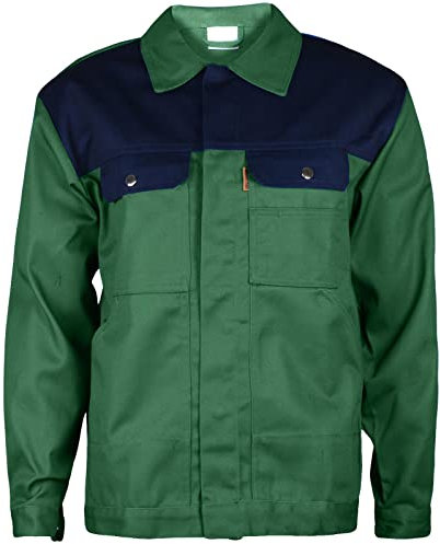 True Face Men's Jacket Work Safety Industrial Heavy Duty Multi Pocket Full Sleeve Workwear Button Collar Coat Worker Top Green/Dark Blue S