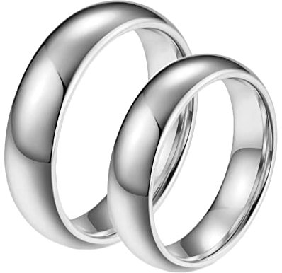 Gualiy Freundschaftsringe Wolfram mit Gravur, Hochzeit Ringe Paar Silber Poliert Ring 6mm Größe Damen 52 (16.6) + Herren 54 (17.2)