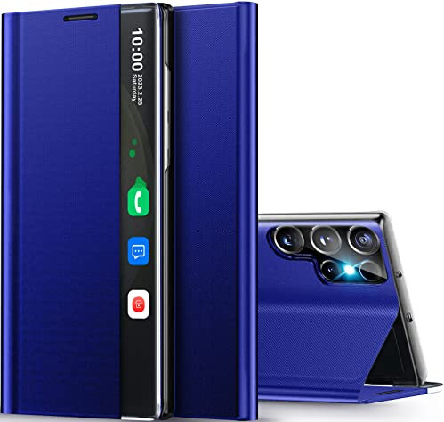 Mobile Phone Case for Samsung Galaxy S23 Ultra Case S View Foldable Clear View Mirror Flip Leather Galaxy S23 Ultra 5G Cases, Thin Shockproof Stand Function Protective Cover for Samsung S23 Ultra 5G