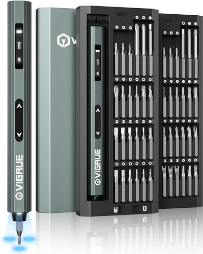 VIGRUE Elektrischer Schraubendreher Set mit Display, 48-in-1 Magnetische Präzisions Mini Akkuschrauber Set mit Bits, Akku Schraubenzieher Set für Handy, Uhr, Brille, Laptop, Elektronik Reparatur