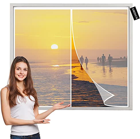 Fliegengitter Rollo 65x130cm Weiß Insektenschutz Fliegenvorhang Magnetisch Fenster Moskitoschutz Fliegenvorhang Ohne Bohren für Balkontür Wohnzimmer