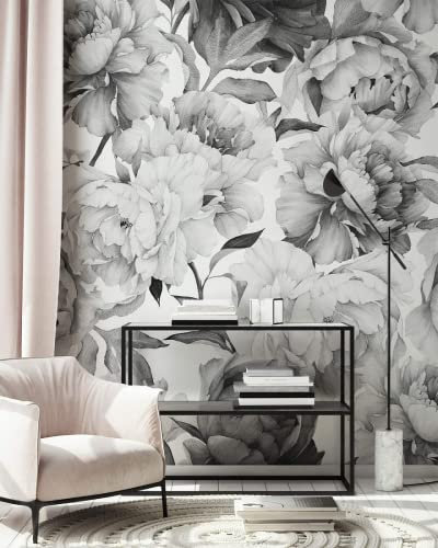 Papier Peint Panoramique Fleurs Noir Et Blanc Papier Peint Intissé 3D Tapisserie Poster Decoration Murale Chambre Salon