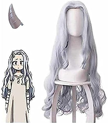 NEZIH Anime Coser Pruik Cosnoble Eri Cosplay Perücke Mit Clip Horn Anime My Hero Academia Kostüm Haar Pin Eri Grau Kopfschmuck, Mit Perückenkappe, Dekorative Accessoires