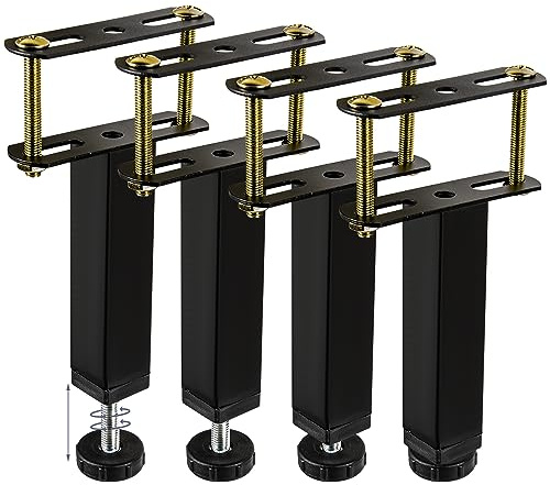 Btowin VCF 20-22cm Verstellbare Möbelfüße, 4 Stück Quadratisch T-Form Höhenverstellbare Metall Mittelstütze Bettfüße Beine DIY Ersatz für Bett Sofa Bettrahmen Schrank