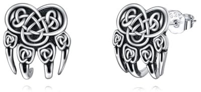 Wikinger Keltischer Knoten Halbe Ohrringe Sterling Silber Wolfsklaue Nordisch Ohrstecker Schmuck Tier Geschenk für Männer Frauen