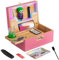 Zusor Großes Bambus-Box-Tablettttt, Set mit Zahlenschloss, dekorative Box, dekorative Box mit abnehmbarem Rolltablett, kommt mit Zubehör, bunte Lichtleiste, tolles Geschenk für Männer (Rosa)
