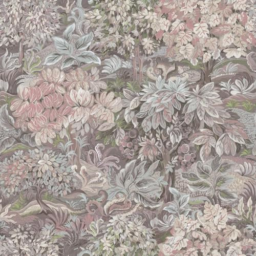 Multi Enchanted Forest Wallpaper - Lilac Pink Purple Floral Leaves Natural Botanical Trees Sage Naturistic Feature Wall
