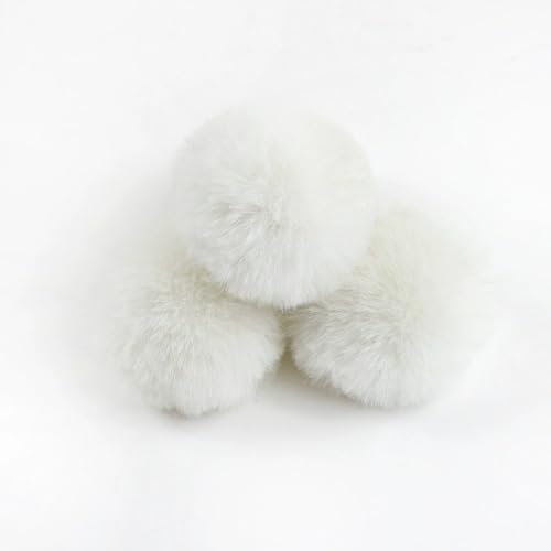 SYSUII 20 Stück Fellbommel Pompon Kunstfell Pompon 5cm Künstliche Fellbommel für StrickMützen und Beanies Taschenanhänger Schlüsselanhänger Anhängern Basteln Waschbär Haarkugel Anhänger DIY-Weiße