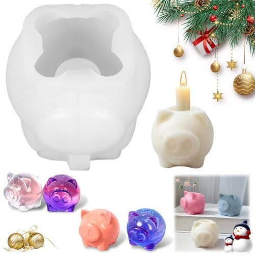 EUIOOVM Schwein Kerzenform 3D Piggy Silikonform Kerzenhalter Glücksschwein Gießformen zum Gießen Silikon Kerzenform Selber Machen für DIY Aromatherapie Kerzen Weihnachten Tischdekoration