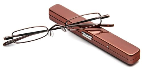 MMOWW Mini Metall Lesebrillen Damen Herren Federscharnier Klassische Klein Schmal Leicht Lesehilfe Sehhilfe Brillen mit Etui (Braun,+1,0)