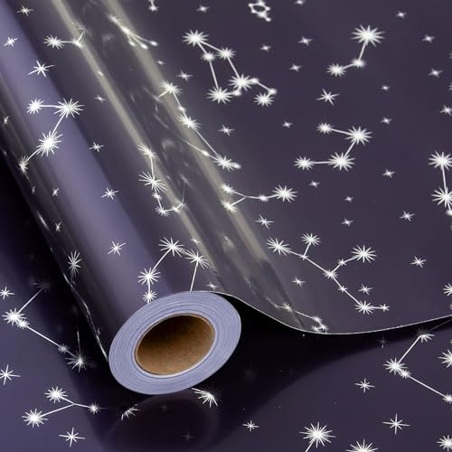 MAYPLUSS Wendbares Geschenkpapier mit kosmischer Galaxie, 45 cm x 100 cm, marineblau, lebendiger Sternenhimmel, Weltraum, Planetenmuster, Rolle, Geschenkpapier für Geburtstag, Hochzeit, Party und