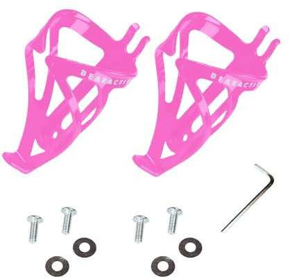 Bearactive 2 Pack Bike Bottle Holder with Fittings - 4 Screws, 4 Washers and 1 Wrench – Quick and Easy Install Lightweight Plastic Bottle Cages for Road and Mountain Bikes Pink (Pink)