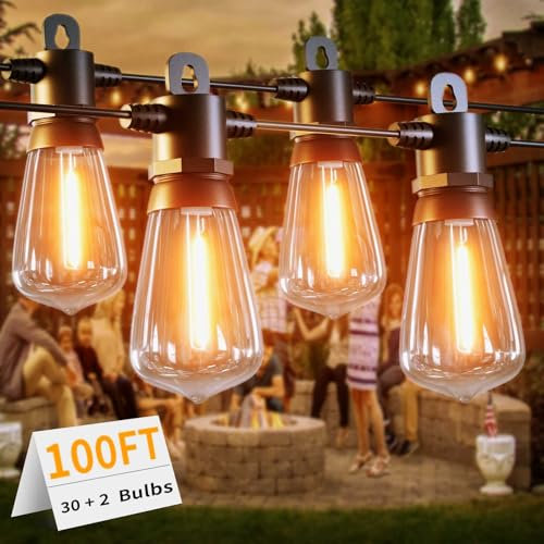 LONIUTO Festoon Lights Mains Powered,100FT/30M Outdoor Festoon Lights with 30+2 ST38 Shatterproof LED Bulbs,Weatherproof Connectable Outdoor String Lights for Patio,Backyard, Party, Terrace,Garden