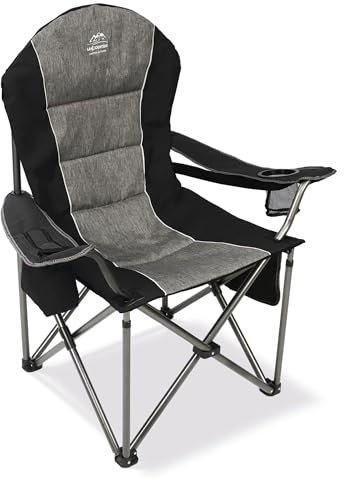 LANMOUNTAIN Camping Chairs for Adults,High Back Folding Camp Chair with Cup Holder and Cooler Bag,Heavy Duty Outdoor Lawn Chairs,Perfect for Camping,Hiking,Picnics,and Beach Trips,Black